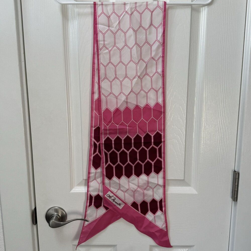 St‎ Ramon Se Rectangle Scarf Pink White Geometric - Picture 4 of 6